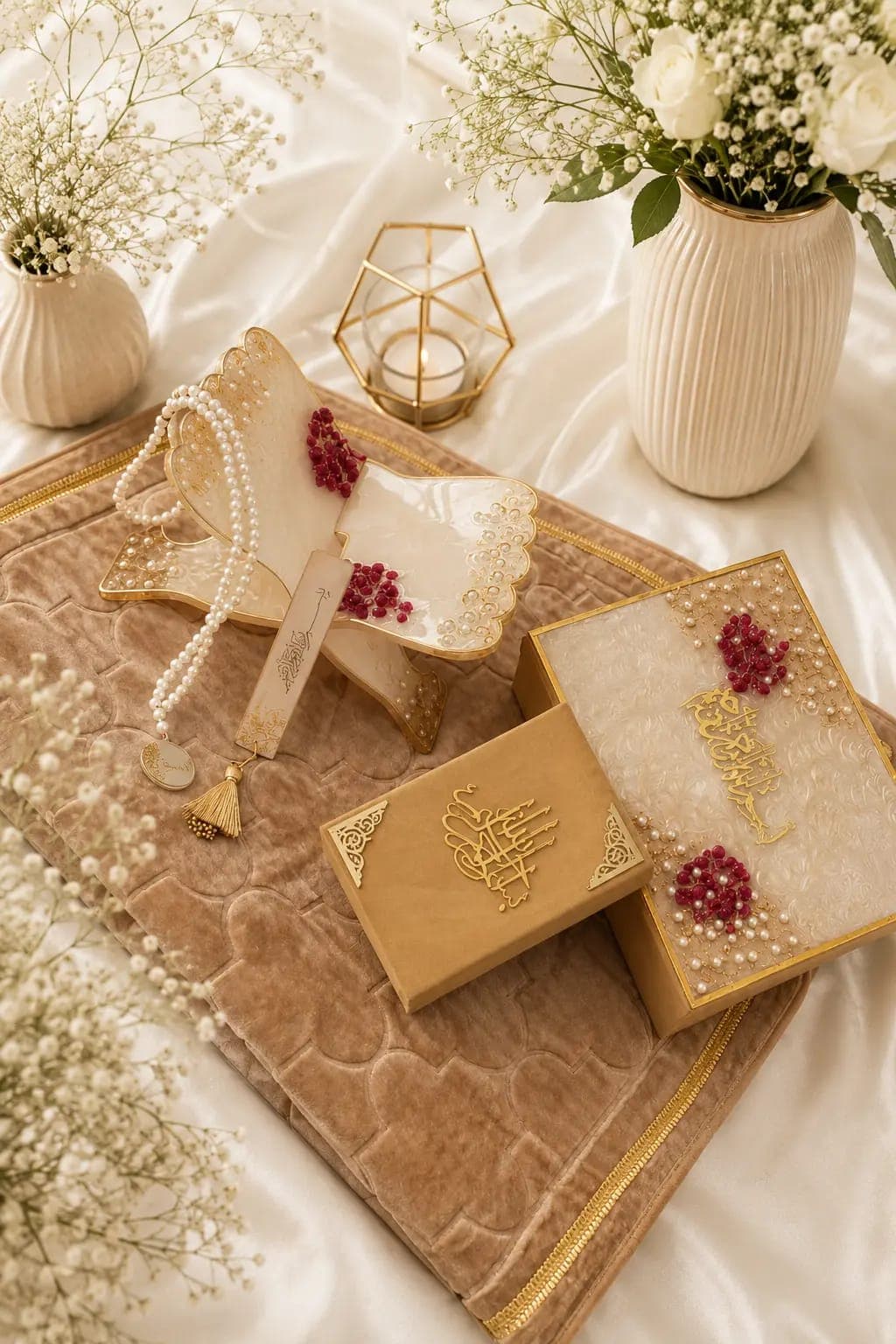 Gold Floral Pearl Quran Hamper 1