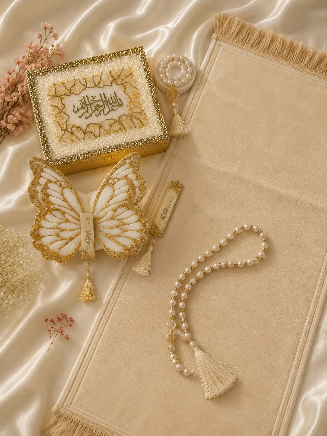 White & Gold Glass Work Quran Hamper 1
