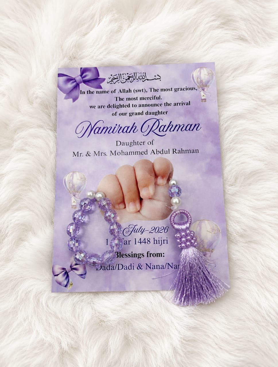 Lavender Tasbee Card's - Naming Ceremony 1