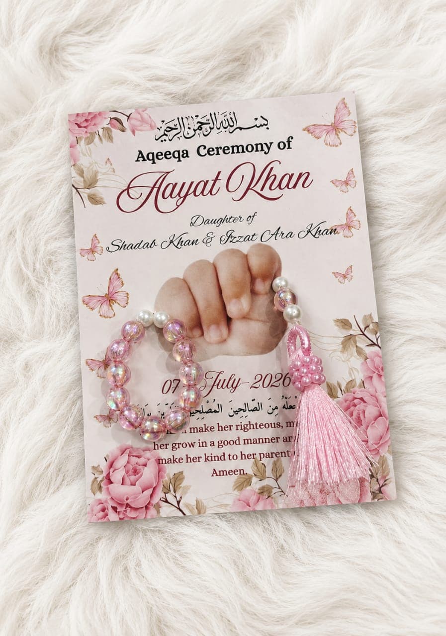 Pink Tasbee Card's - Aqeeqa Ceremony 1