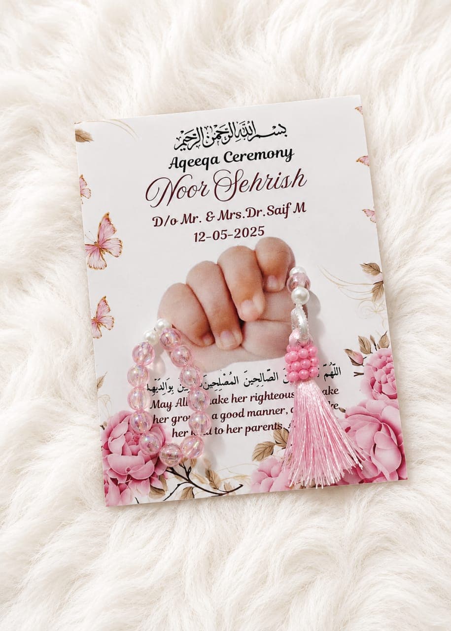 Pink Tasbee Card - Aqeeqah Ceremony 1