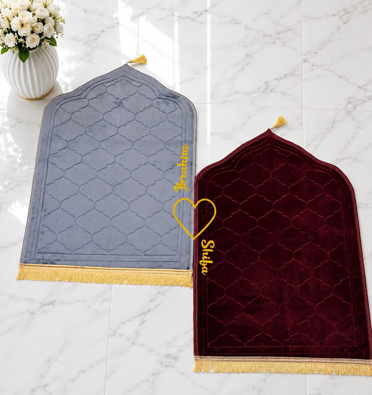 Gray & Maroon Couple Janamaz with Customisation 1